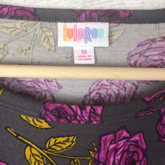 LULAROE Gray Purple Rose Pattern Tee Shirt Top - Picture 6 of 6